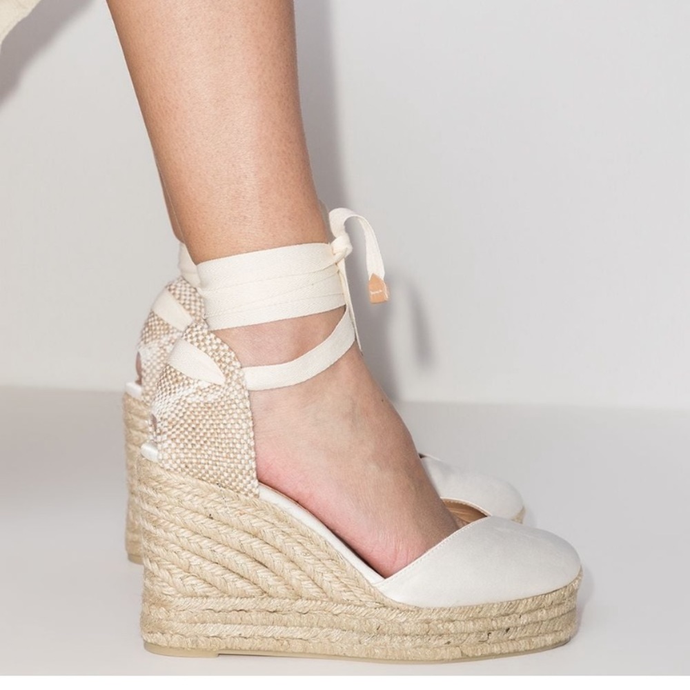 Castaner Carina 110 Canvas Wedge Espadrilles Heel In satin ivory white